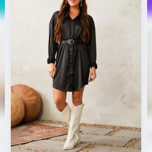 NEW Mabel Black M Flowy Satin Tunic Blouse Dress LBD Sexy Cg-1585